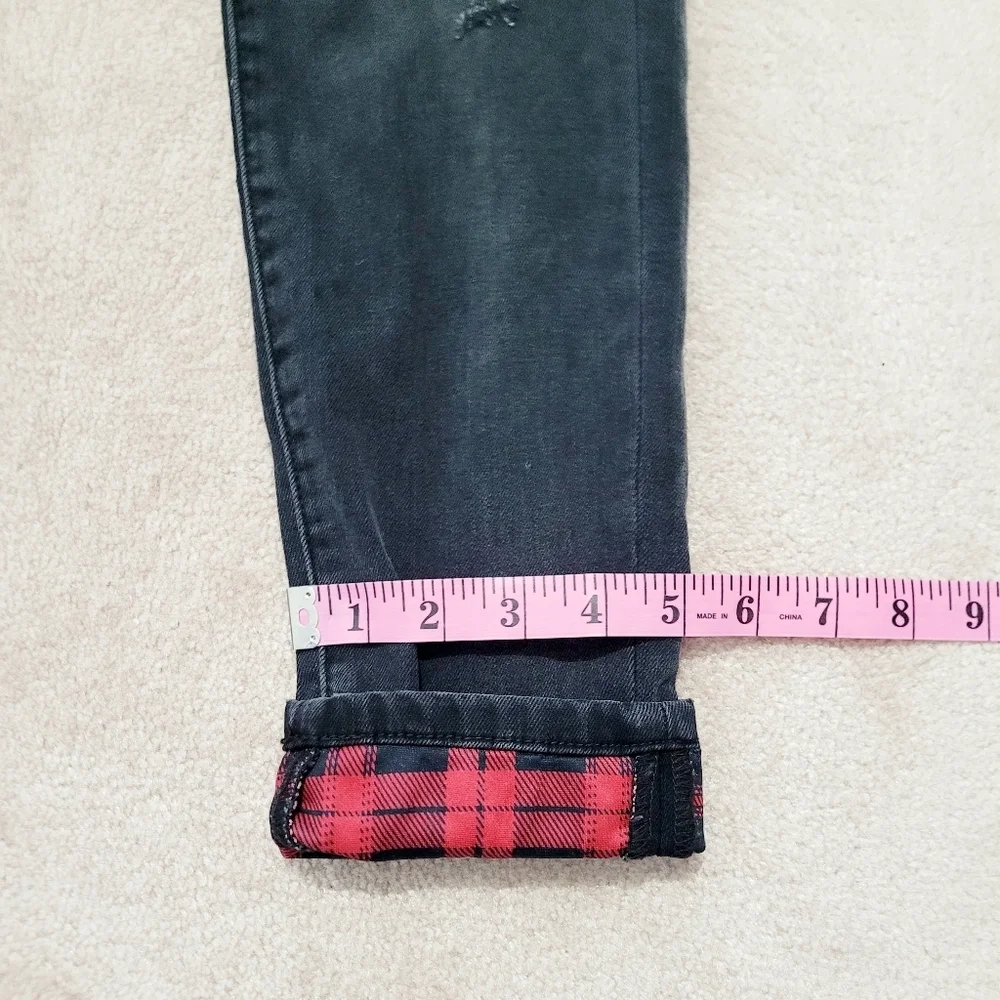 Judy Blue Skinny Fit Jeans Size 9/29 Black Distressed Red Plaid Patches Stretch - Picture 8 of 12
